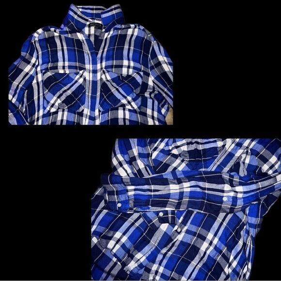Express Plaid Button Up High Low Top - Picture 3 of 8